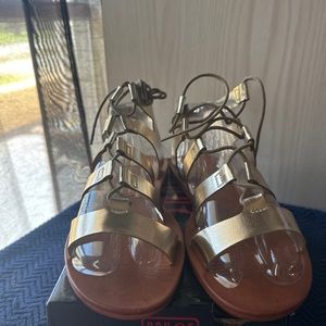Gold lace up sandals